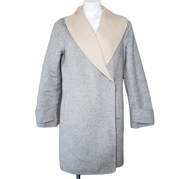 TahariGray Recycled Wool Blend Nude Collar Asymmetrical Pea Coat Women's S